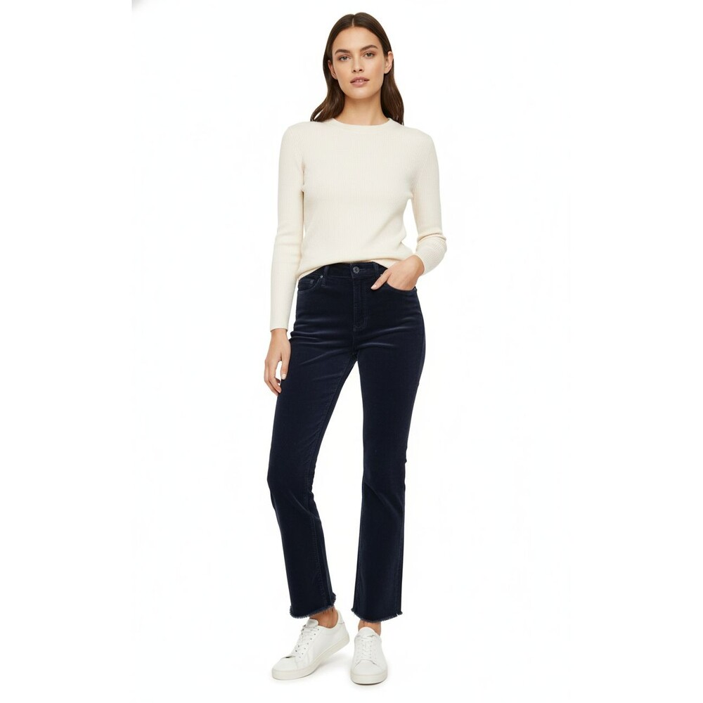 Mother Mid Rise Dazzler Ankle Fray Corduroy Straight Leg Pants Navy Blue Sz 25